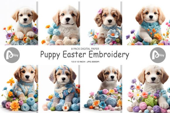 Reviewing Digital Paper Puppy Easter Embroidery