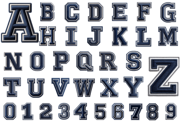 Reviewing Navy Grey Varsity Embroidery Alphabet